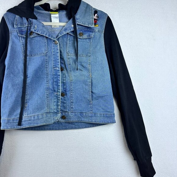 Disney Denim Jacket Kids Size 10/12 Jeans Hooded Mickey Mouse Character - Picture 3 of 11
